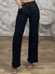 Highwaist Strassed Denim Pants-7811/Black