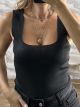 Metallic Wide Straps Knitted Top-1501/Black
