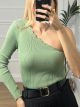 No-Shoulder Waves Knitted Top/Khaki