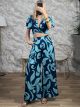 Satin Pants Set-5622/Navy Blue