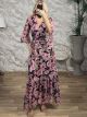 Maxi GoldenThread Wrapover Dress-SS-Floral/Black&Pink