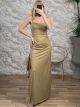 Ruffled SlitLeg Maxi Dress-44323/Beige