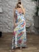 Satin Floral Maxi Dress-51311/Blue