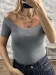 OpenShoulders Knitted Top-0977/Grey