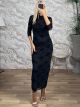 Elastic VelvetFloral Maxi Dress-50205-9/Black