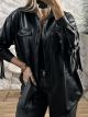 Fringe Leather Shirt-Jacket/Black