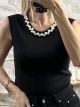Sleeveless Pearls Pads Top/Black