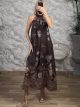 EarthTones Flowers HalterNeck Maxi Dress-451082/Chocolat