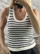 HorizontalStriped Knitted Sleeveless Top-10853/Navy Blue