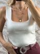 Metallic Wide Straps Knitted Top-1501/Silver