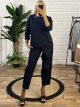 Cottton Buttons Asymmetrical Set/Navy Blue