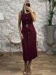 Golden Details Midi Dress/Burgundy