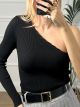 No-Shoulder Waves Knitted Top/Black