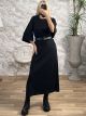 Belt Three-Quarter Sleeve Dress/Black