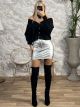 Elastic Leather Mini Skirt-241/Silver