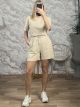 Wide Cotton Shorts Set-79/Beige