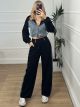 Denim Sweatpants Cropped Jacket Set/Black