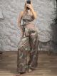 Satin OneShoulder Tied Set-3308/Khaki