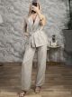 Viscose Sleeveless Blazer & Pants Set-54281/Beige 