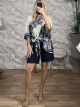 Satin DarkAnimals Kimono-26518/Navy Blue