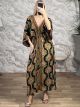 Silk Asymmetrical Shortsleeves GoldPrint Dress-5130/N2