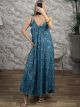 Boho Silk TiedStraps & Gold Print Maxi Dress-6262/Veraman