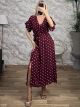 Polka Dot SilverButton Maxi Dress/Burgundy