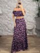Floral Crop Top & Maxi Skirt Set-3161/Black