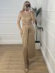 GLOW Cut Outs Golden Detail Dress/Beige