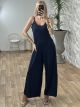 Elastic Jumpsuit-Monochrome/Dark Blue