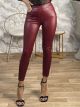 Leg Buttons Leather Leggings-752/Burgundy