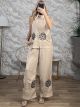 Sleeveless Viscose Embroidered Set-78179/Beige