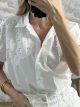 Pearled PuffedSleeves Cotton Shirt/White