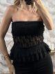 Lace Strapless Ruffles Top/Black