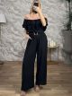 RuffledTop Belt Jumpsuit-3183/Black