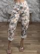 Highwaist Viscose Floral Pants-25654/Khaki Flower