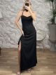 Ruffled SlitLeg Maxi Dress-44323/Black