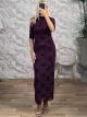 Elastic VelvetFloral Maxi Dress-50205-9/Burgundy