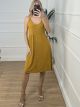Elastic Rip Buttons Dress/Mustard
