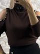 Knitted Top Pearls Shoulders/Chocolat