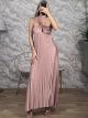 Unique Tie Pleated Maxi Dress/Pink