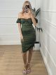 Satin Frill Dress/Khaki