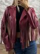 Fringe Leather Jacket-12863/Burgundy