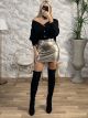 Elastic Leather Mini Skirt-241/Gold