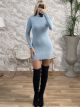 Mini High-Neck Knitted Dress-3045/L.Blue