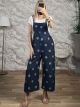 Polka Dot Cotton Overalls Set/Navy Blue