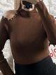 Knitted Strass Shoulder Top/Chocolat