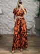Satin Pants Set-5622/Chocolat&Orange