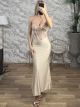 Corset C-Through Sequin Maxi Dress-6392/Beige