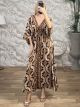 Silk Asymmetrical Shortsleeves GoldPrint Dress-5130/N1